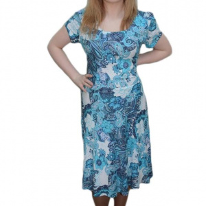 Rochie deosebita de zi cu imprimeu floral albastru, masura mare