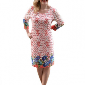 Rochie deosebita din material corai cu aspect de dantela cu flori