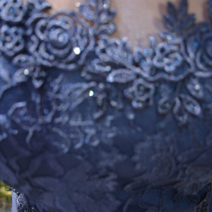 Rochie eleganta din voal combinat cu dantela eleganta, bleumarin inchis