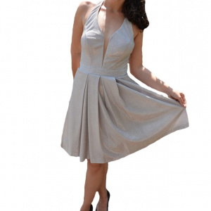 Rochie eleganta Ermine, textura cu fir de lurex ,nuanta de auriu