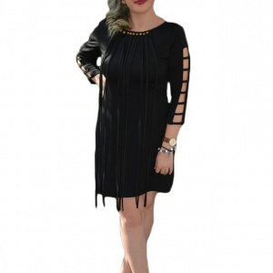 Rochie feminina, de culoare neagra, cu franjuri