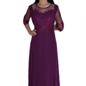 Rochie feminina, lunga de seara, mov cu maneci din vuoal
