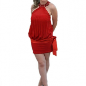 Rochie feminina, rosie, cu cristale RO-1961-RS