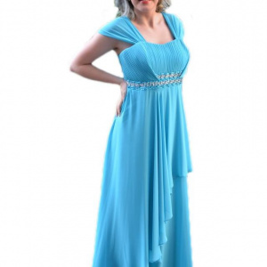 Rochie in nuanta de turcoaz, maneca scurta, paiete fine