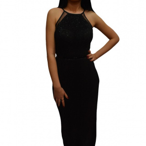 Rochie lunga de ocazie in nuanta de negru cu paiete aplicate