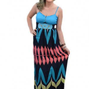 Rochie lunga de vara, cu figuri geometrice multicolore, lejera