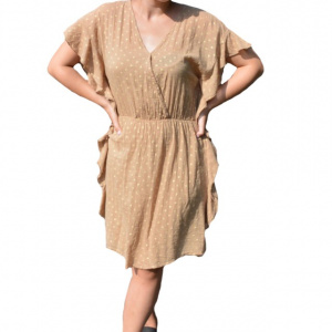Rochie Paula, din bumbac, imprimeu cu stelute, nuanta maro