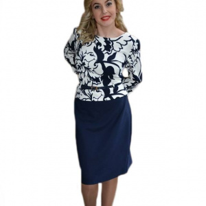 Rochie rafinata tip costum cu peplum, bleumarin combinat cu alb
