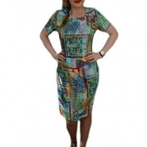 Rochie simpla de vara, masura mare, nuanta bleumarin-verde