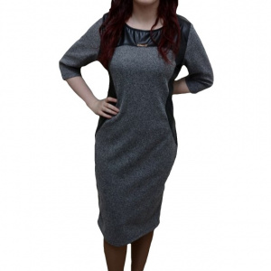 Rochie trendy, nuanta de gri, design chic din piele ecologica