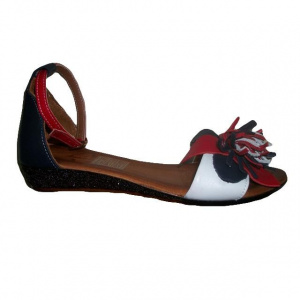 Sanda trendy de vara, nuanta alb-bleumarin-rosu, din piele