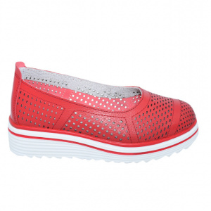 Balerini casual rosii cu perforatii si talpa groasa