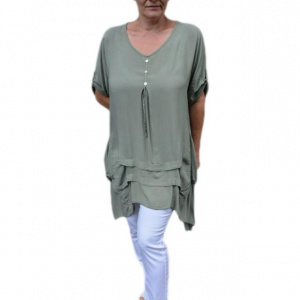 Bluza casual ,asimetrica, cu design de buzunare nuanta de verde inchis