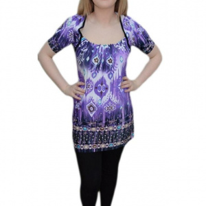 Bluza in nuante calde de mov, maneca scurta si design chic