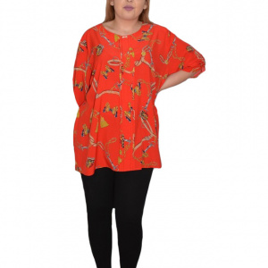 Bluza lejera, model vintage cu fluturi, in nuanta de rosu