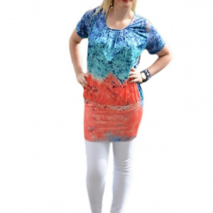 Bluza lunga tip tunica, culoare bleumarin-corai, model tineresc
