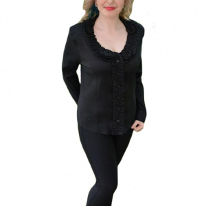 Camasa eleganta de culoare neagra, design de fodre si flori