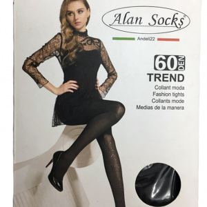 Ciorap elegant de dama, 60 DEN, negru cu cristale argintii aplicate