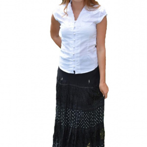Fusta casual din material creponat cu buline, nuanta de negru