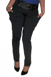 Pantalon casual, negru, cu buzunare voluminoase
