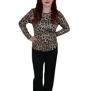 Pantalon chic, de culoare neagra, design de piele aplicata