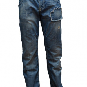 Pantalon de blug de culoare albastra, cu model cu aspect uzat