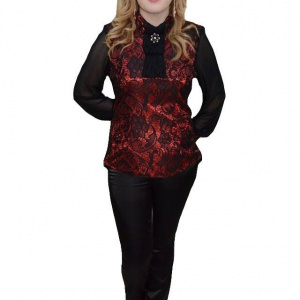 Pantalon din saten lucios, nuanta de negru, talie joasa, detaliu argintiu