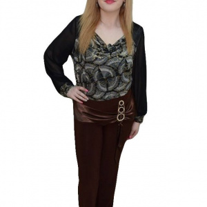 Pantalon fashion, croiala moderna, cu strasuri, nuanta maro