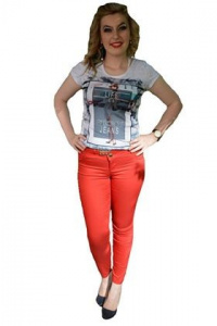 Pantalon fashion de culoare rosie, talie medie, decor de cristale