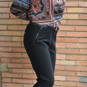 Pantalon lung masura mare, model casual din material cu tinuta