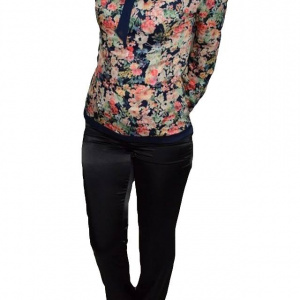 Pantalon modern din saten, design clasic, de culoare neagra