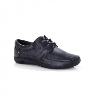 Pantof cu siret, tip mocasin, de culoare neagra, din piele moale