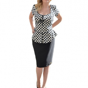 Rochie cu peplum, de culoare bleumarin-alb
