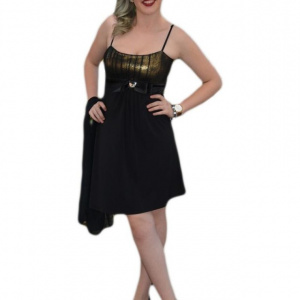 Rochie de banchet, de culoare neagra-aurie, scurta