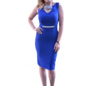 Rochie de culoare albastra, model elegant, infrumusetat cu pietre