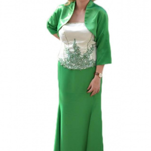 Rochie de gala superba, din trei piese, in nuante de verde cu alb