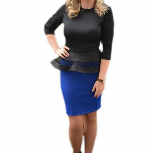 Rochie de ocazie cu peplum, neagra sus si albastru in partea de jos