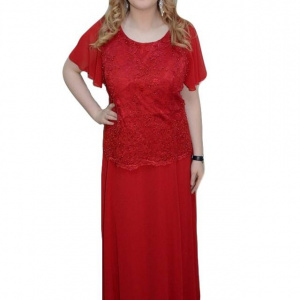 Rochie de ocazie, de culoare rosie, din voal si dantela brodata