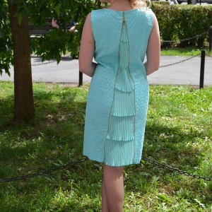 Rochie de ocazie, flori imprimate in material, turcoaz