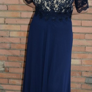Rochie de seara lunga, masura mare, din voal si dantela bleumarin