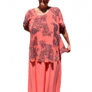 Rochie de vara culoare de corai cu imprimeu bleumarin