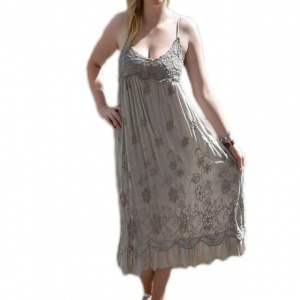 Rochie de vara lunga, cu broderie deosebita, in culoare maro