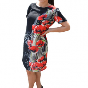 Rochie de zi,Agace ,imprimeu cu maci,nuanta de negru