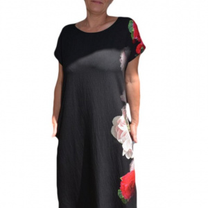 Rochie de zi cu imprimeu floral,culoare negru