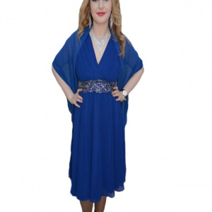 Rochie deosebita, nuanta de albastru, design interesant in talie