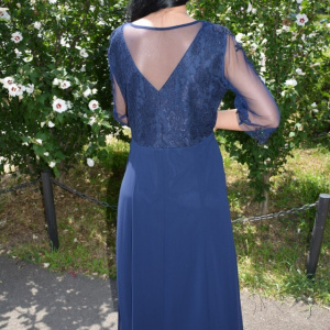 Rochie eleganta din voal combinat cu dantela eleganta, bleumarin inchis