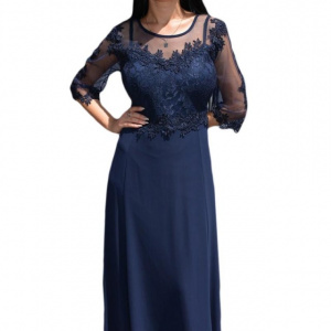 Rochie eleganta din voal combinat cu dantela eleganta, bleumarin inchis