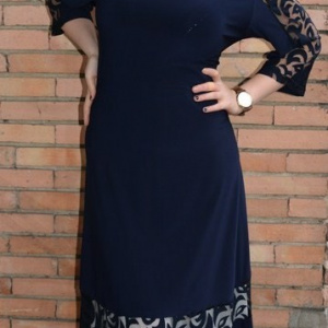 Rochie feminina, lejera, de nuanta bleumarin cu buzunare ascunse
