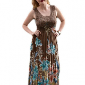 Rochie lunga de vara, maro, din bumbac de calitate superioara