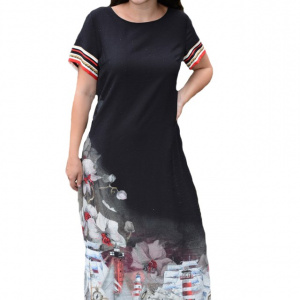 Rochie lunga de zi,Suze cu imprimeu cu flori,nuanta de negru